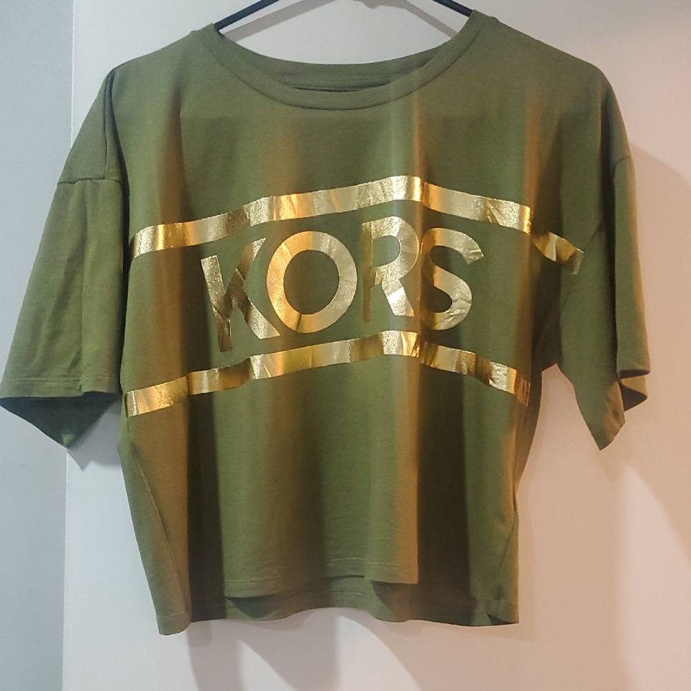 Michael Kors Green and Gold Logo Crop Top